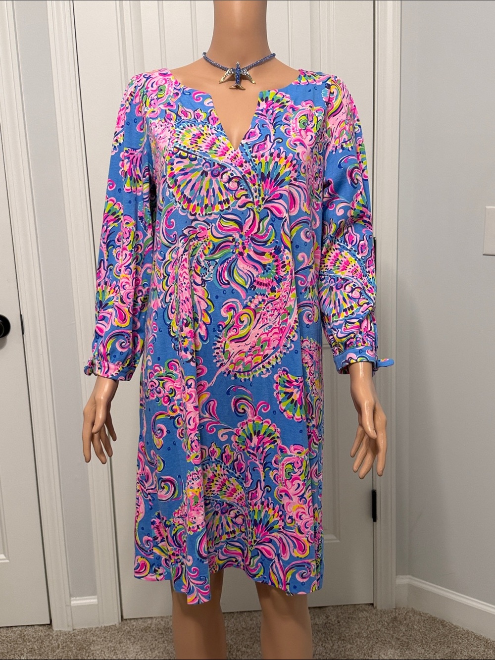 Lilly Pulitzer Blue Dress with Pink Paisley Print